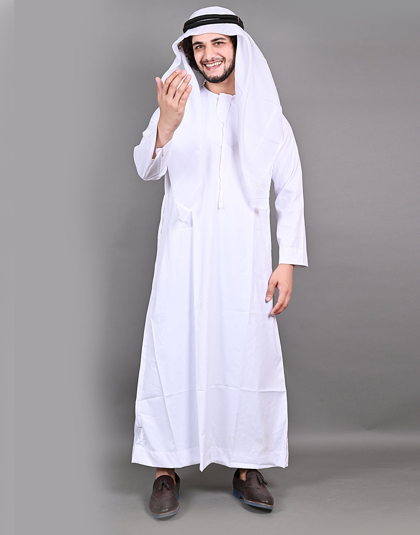 Nadwi Garments Special Omani Jubba / Thobe White with Eqal and White Rumal