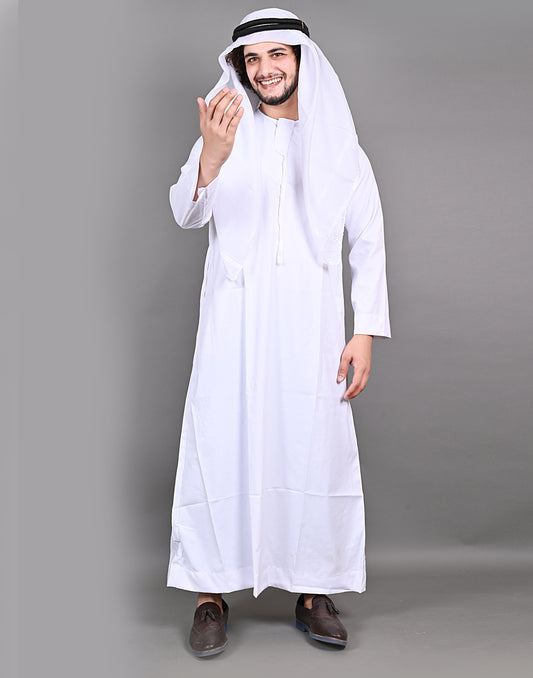 Nadwi Garments Special Omani Jubba / Thobe White with Eqal and White Rumal