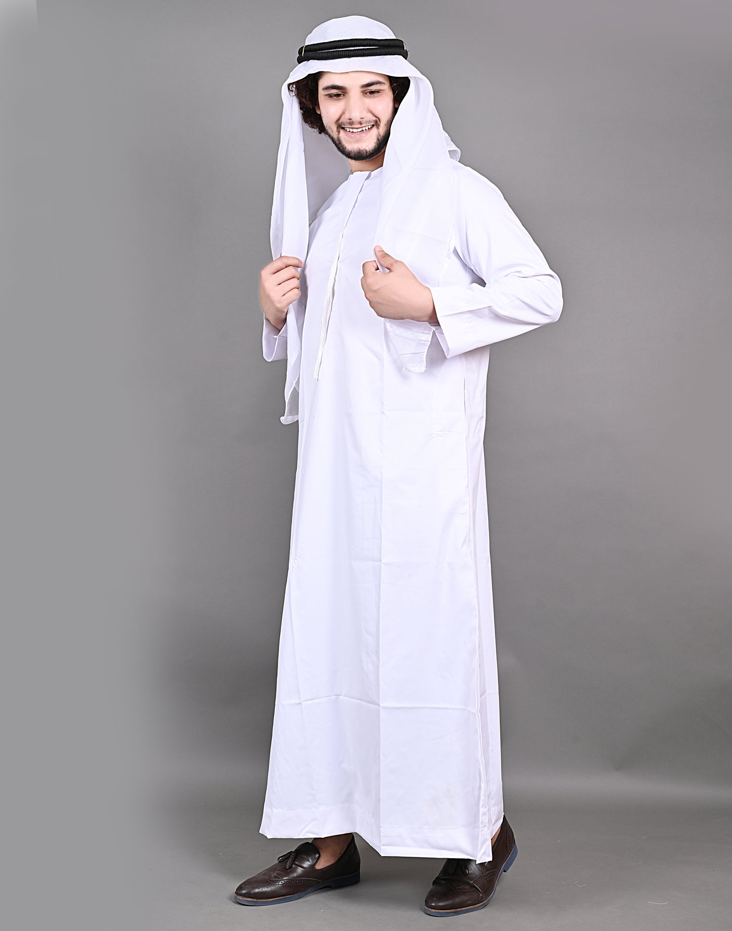 Nadwi Garments Special Omani Jubba / Thobe White with Eqal and White Rumal