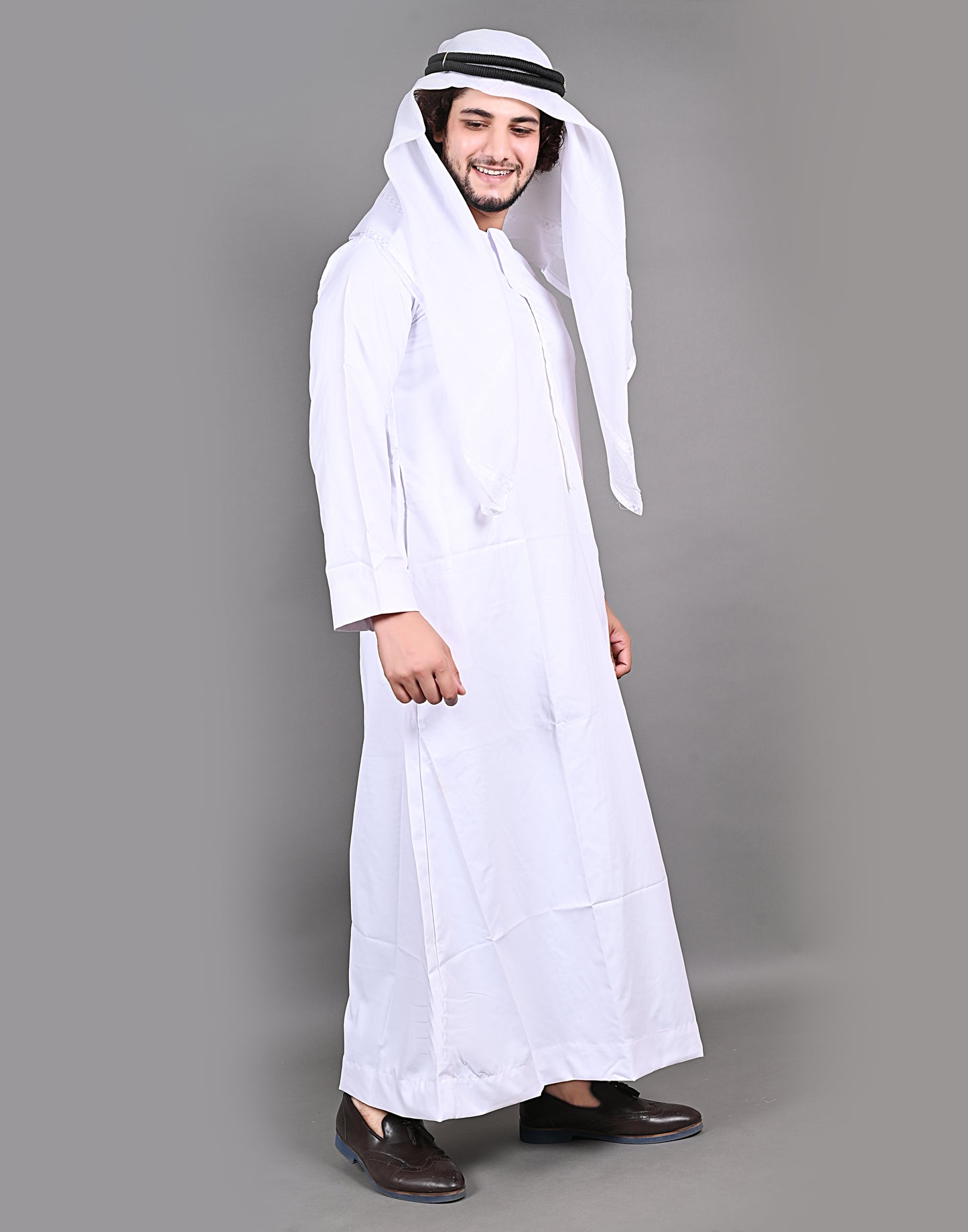 Nadwi Garments Special Omani Jubba / Thobe White with Eqal and White Rumal