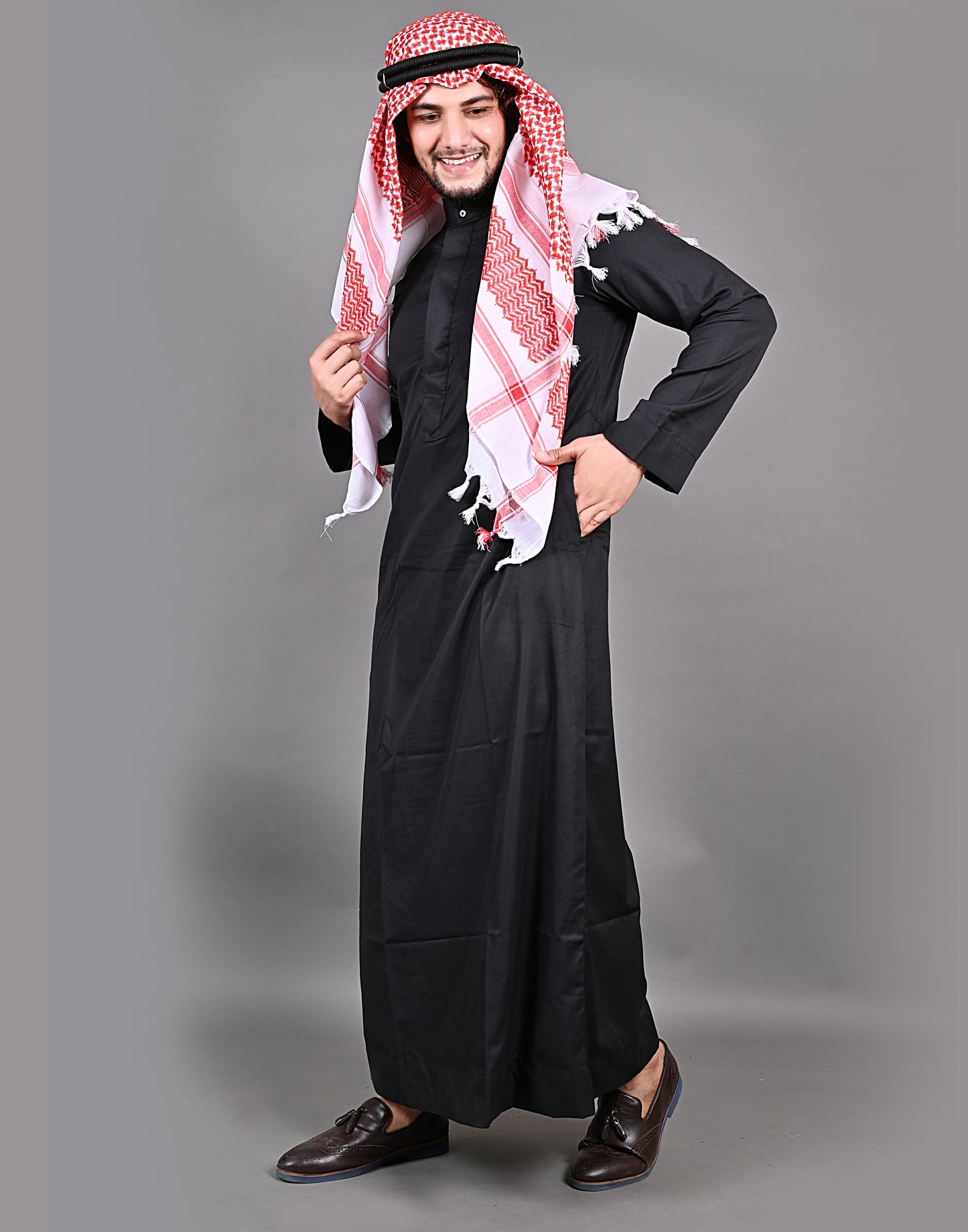 Nadwi Garments Special Arabian Jubba / Thobe with Eqal and Red Rumal