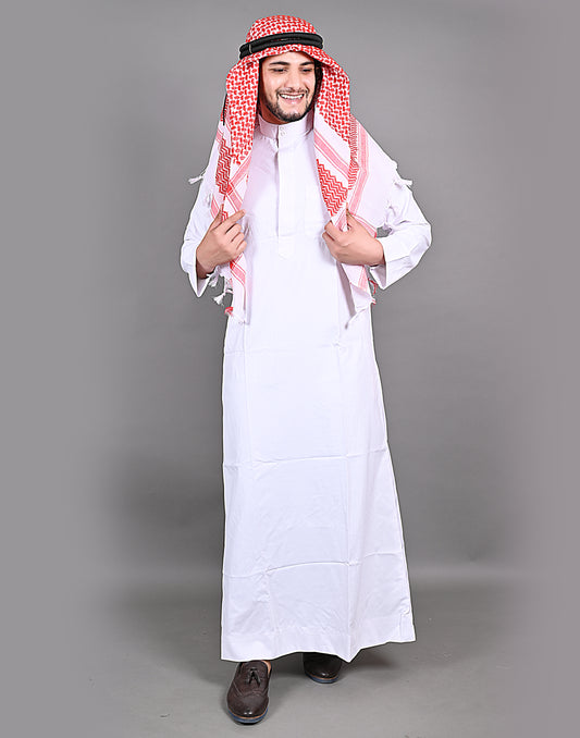 Nadwi Garments Special Arabian Jubba / Thobe White with Eqal and Red Rumal