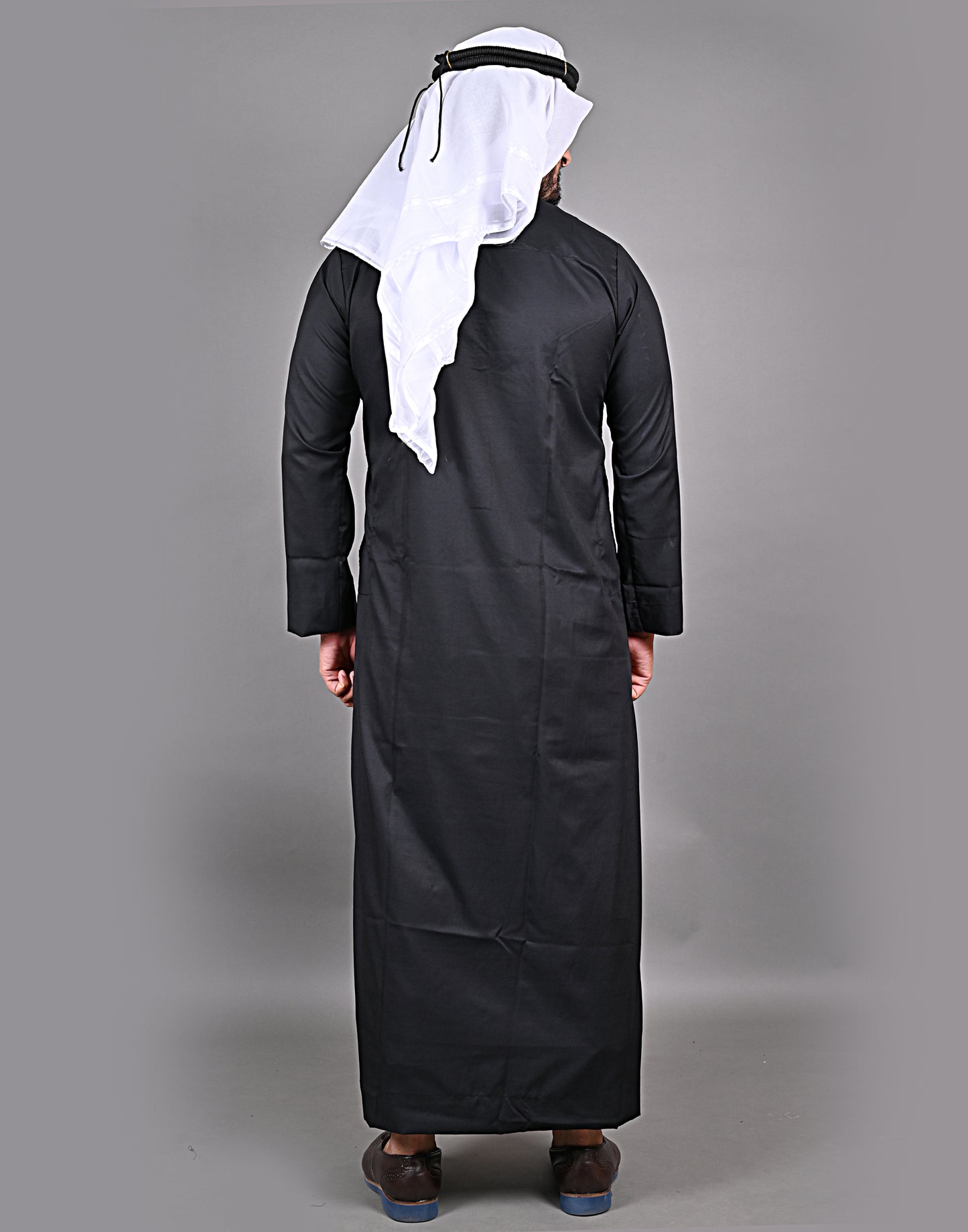 Nadwi Garments Special Omani Jubba / Thobe Black with Eqal and White Rumal