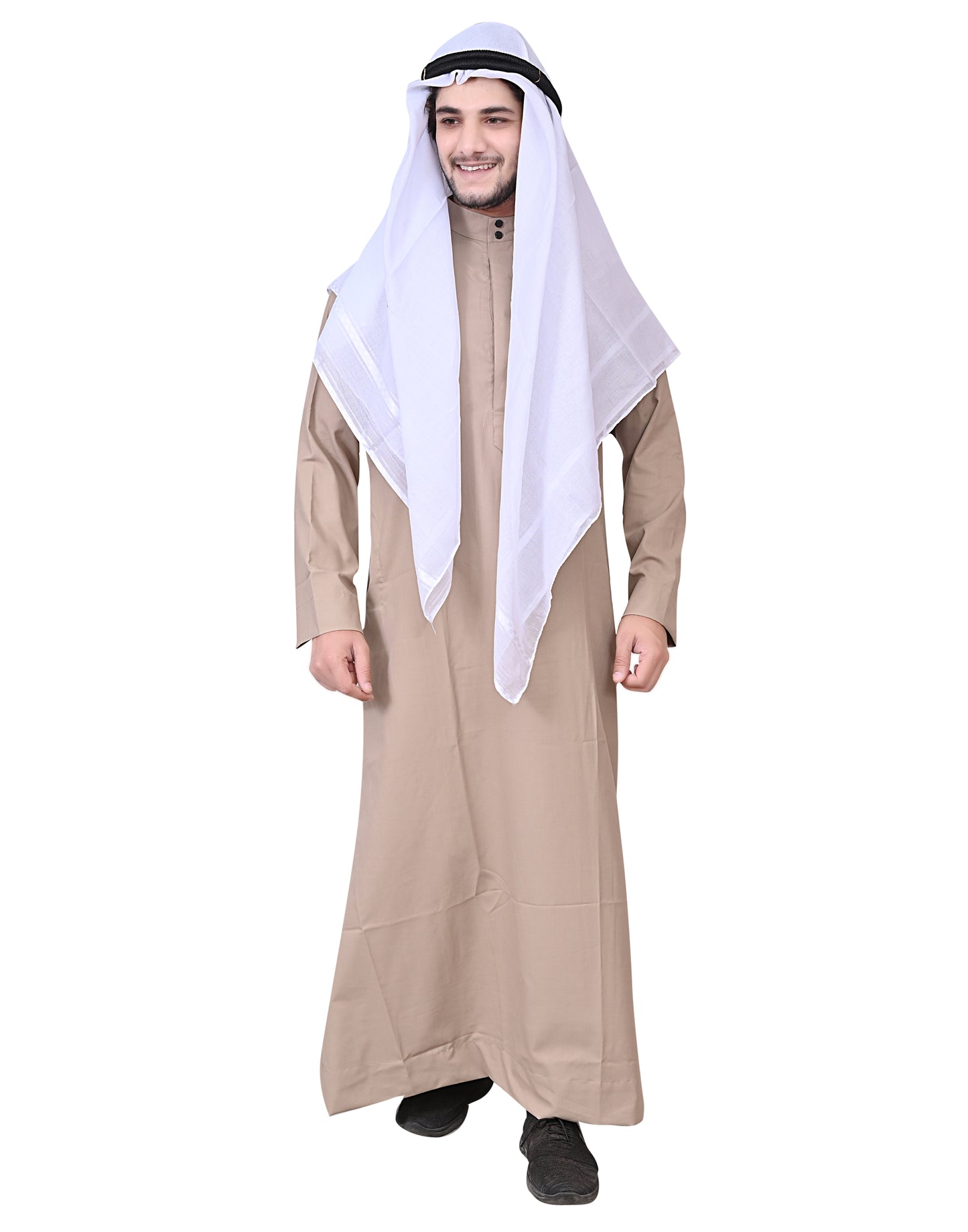 Nadwi Garments Special Arabian Jubba / Thobe with Eqal and Red Rumal Golden