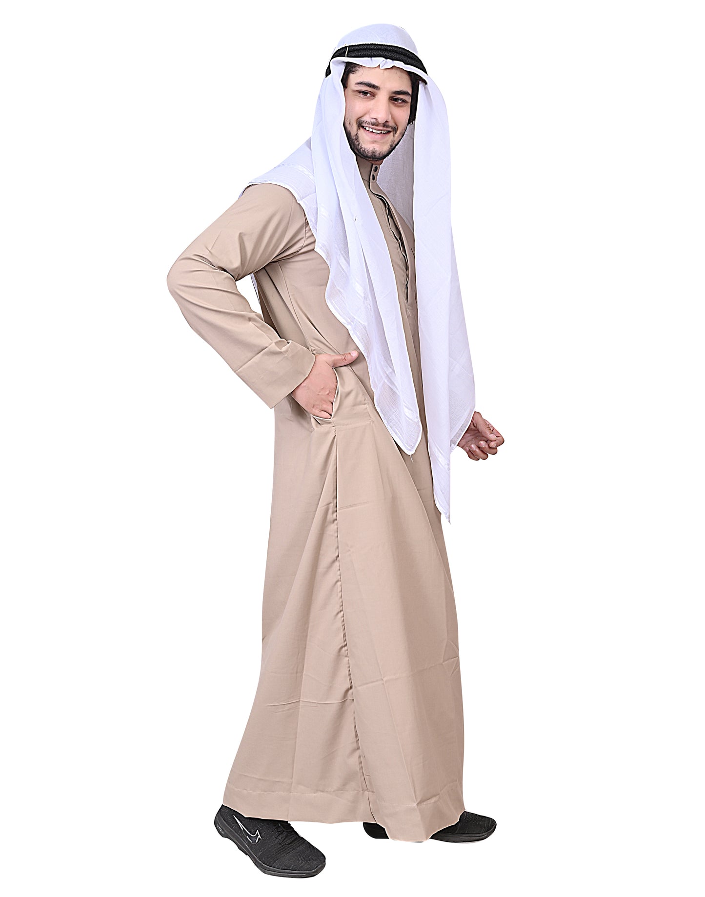 Nadwi Garments Special Arabian Jubba / Thobe with Eqal and Red Rumal Golden