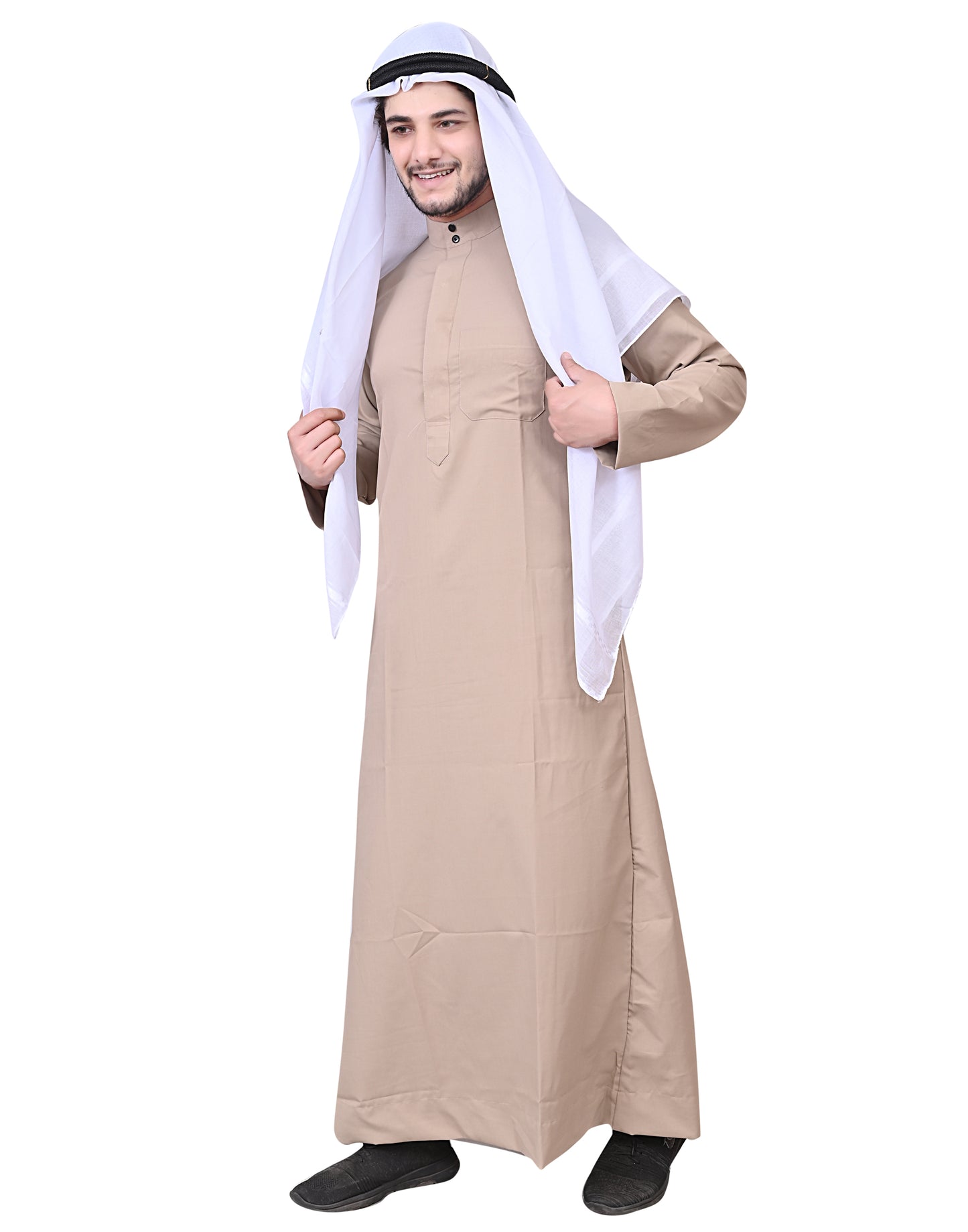 Nadwi Garments Special Arabian Jubba / Thobe with Eqal and Red Rumal Golden