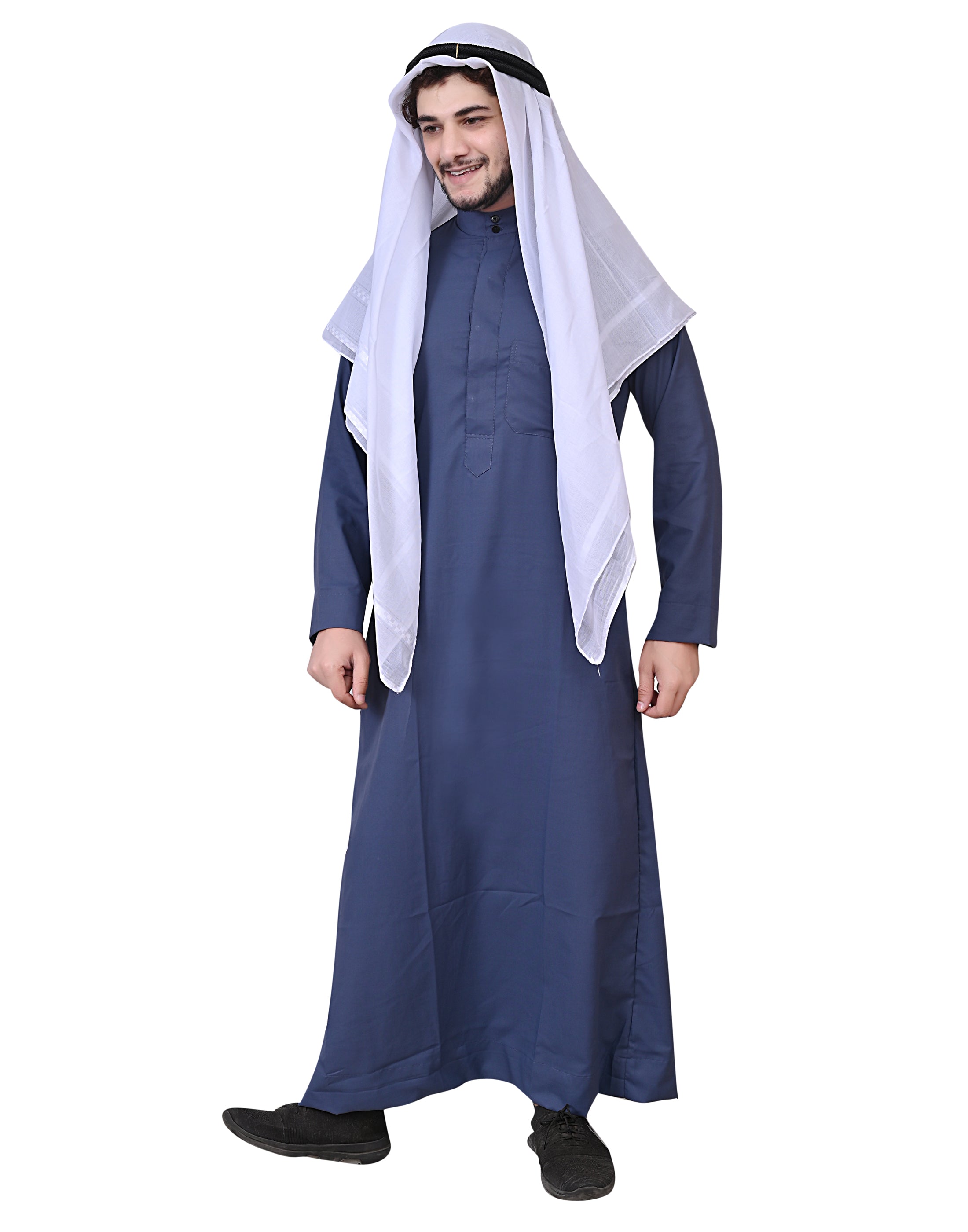 Nadwi Garments Special Arabian Jubba Thobe with Eqal and White Rumal DarkGrey