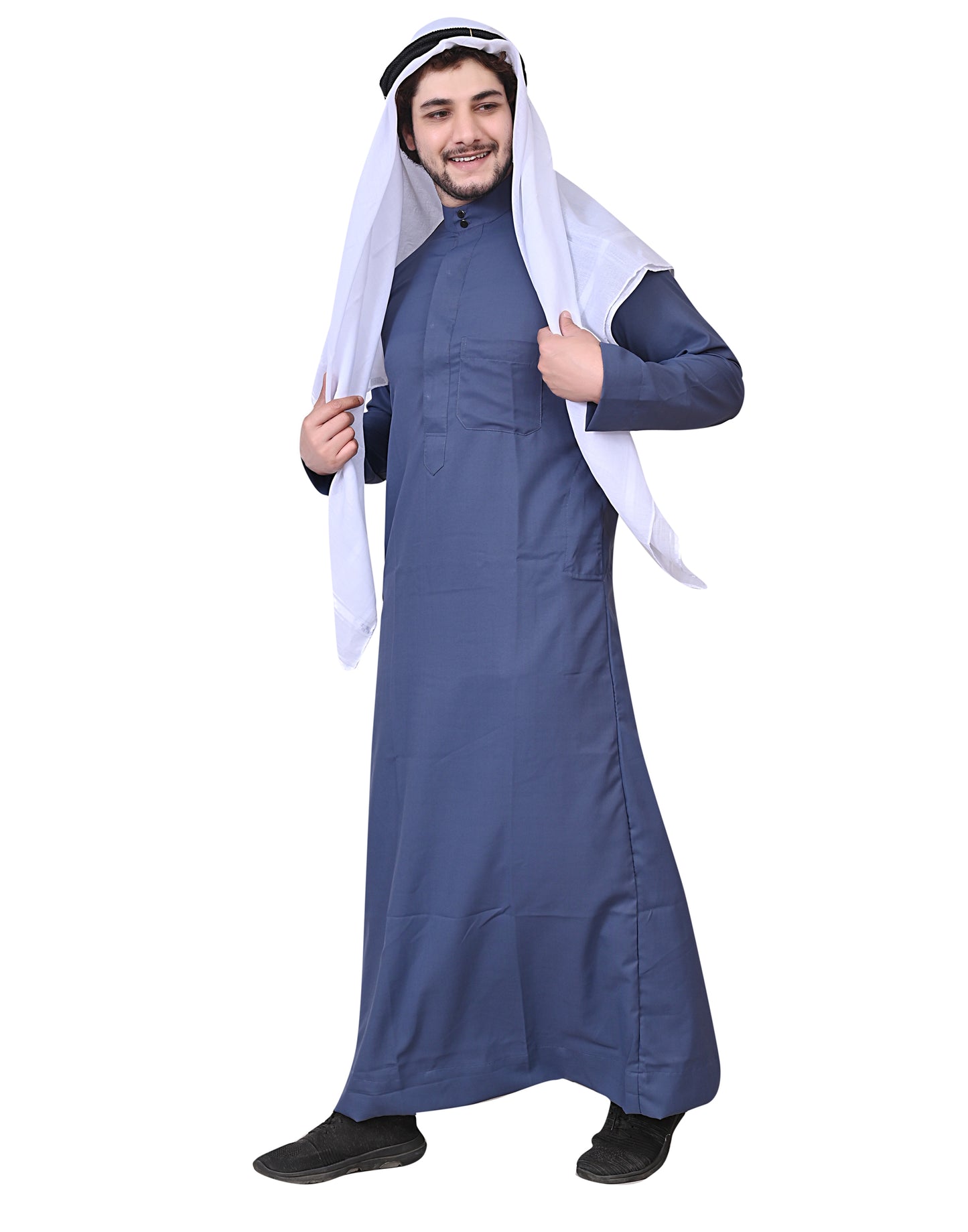 Nadwi Garments Special Arabian Jubba / Thobe with Eqal and White Rumal DarkGrey