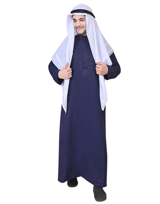 Nadwi Garments Special Arabian Jubba / Thobe with Eqal and White Rumal Navy Blue