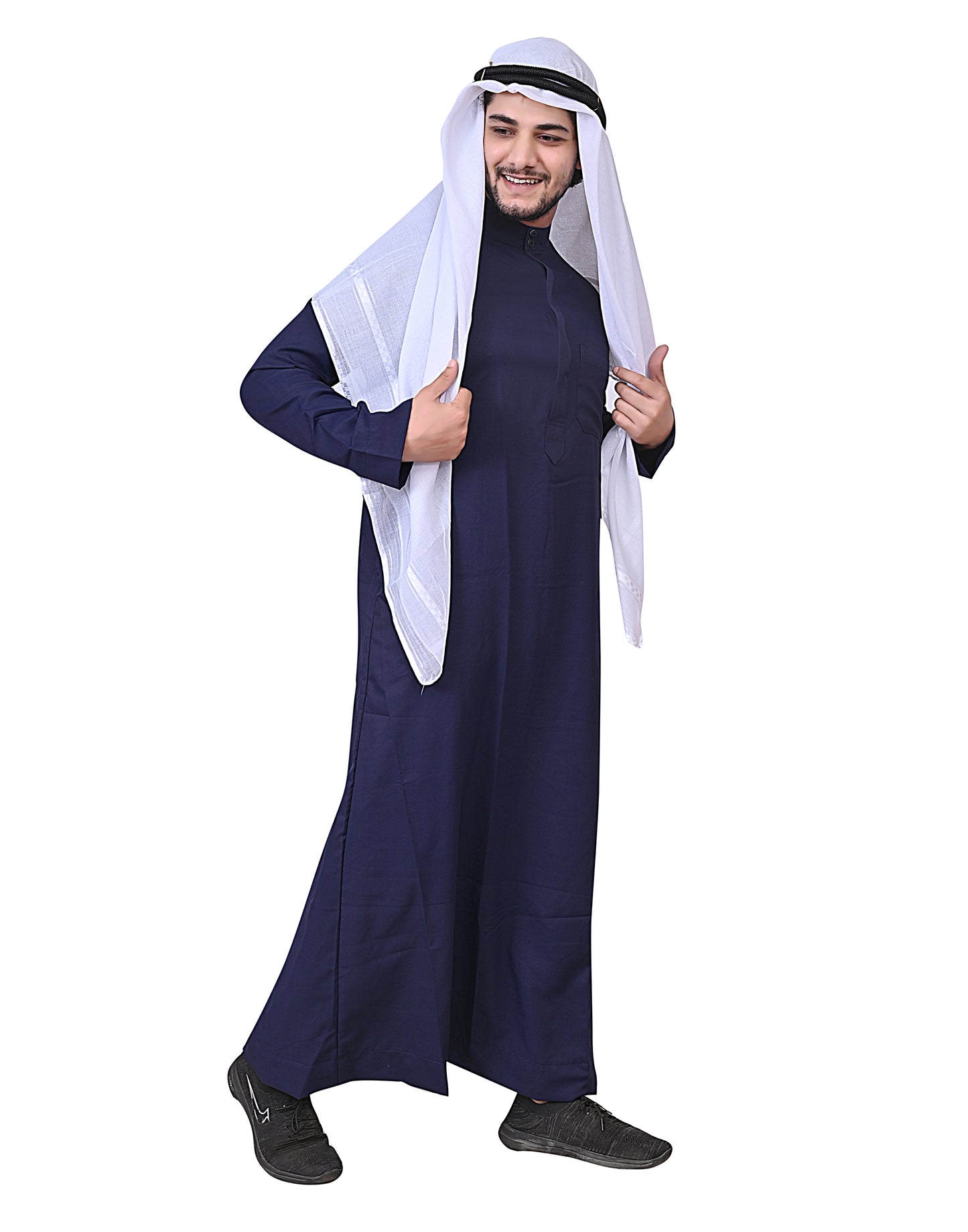 Nadwi Garments Special Arabian Jubba / Thobe with Eqal and White Rumal Navy Blue