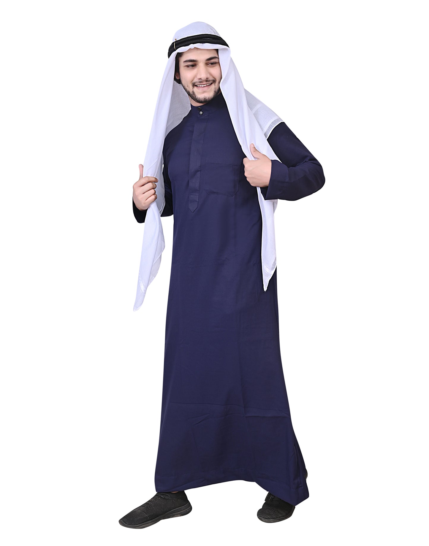 Nadwi Garments Special Arabian Jubba / Thobe with Eqal and White Rumal Navy Blue