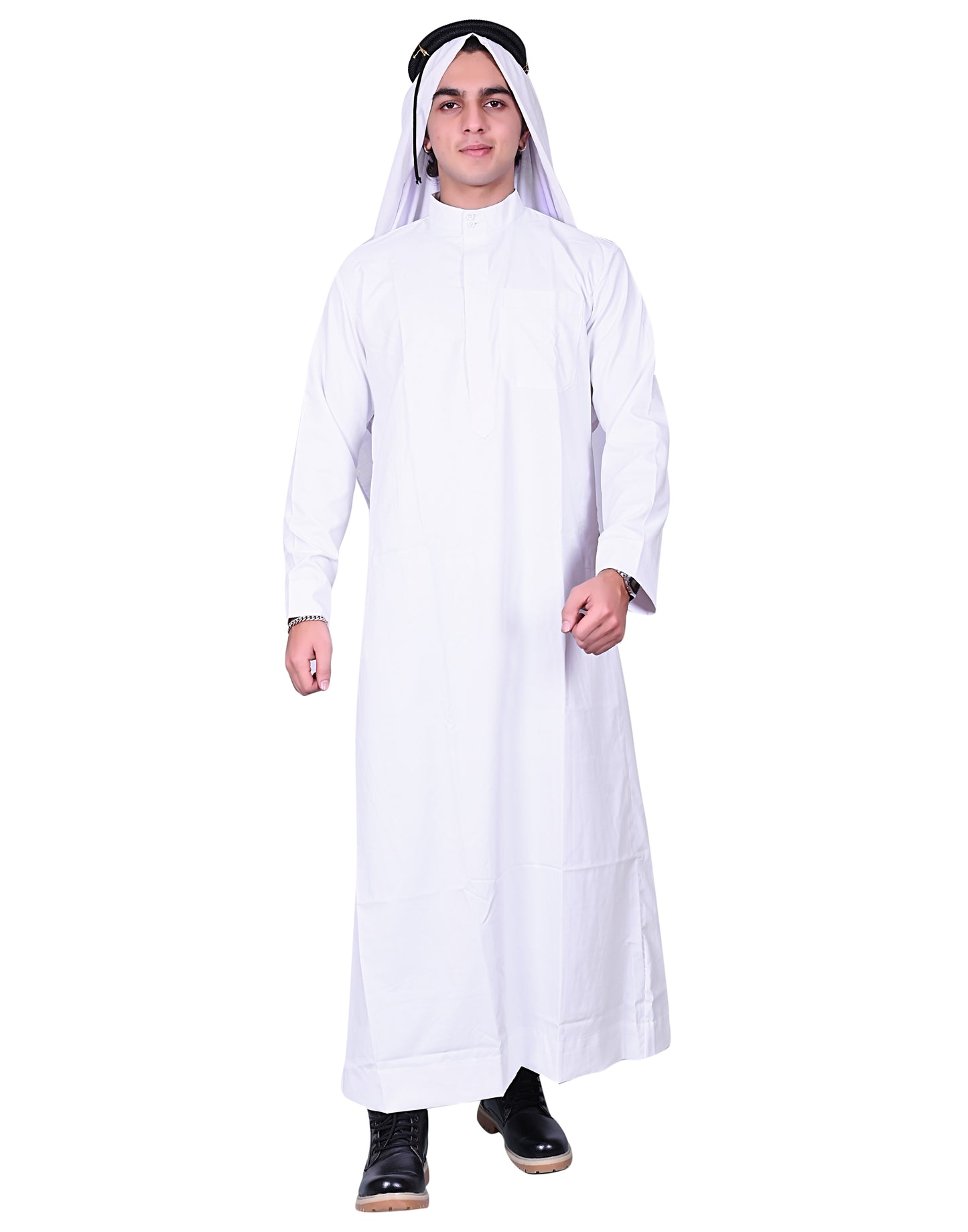 Nadwi Garments Special Arabian Jubba / Thobe White with Eqal and White Rumal